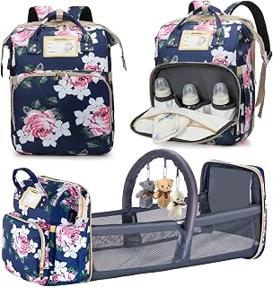 GurZinn Diaper Bag Backpack with Changing Station, Foldable for Bady Toddler, 3 in 1 Large Capacity Newborn Essentials Organizer with Stroller Hook for Girls and Boys（Blue）
