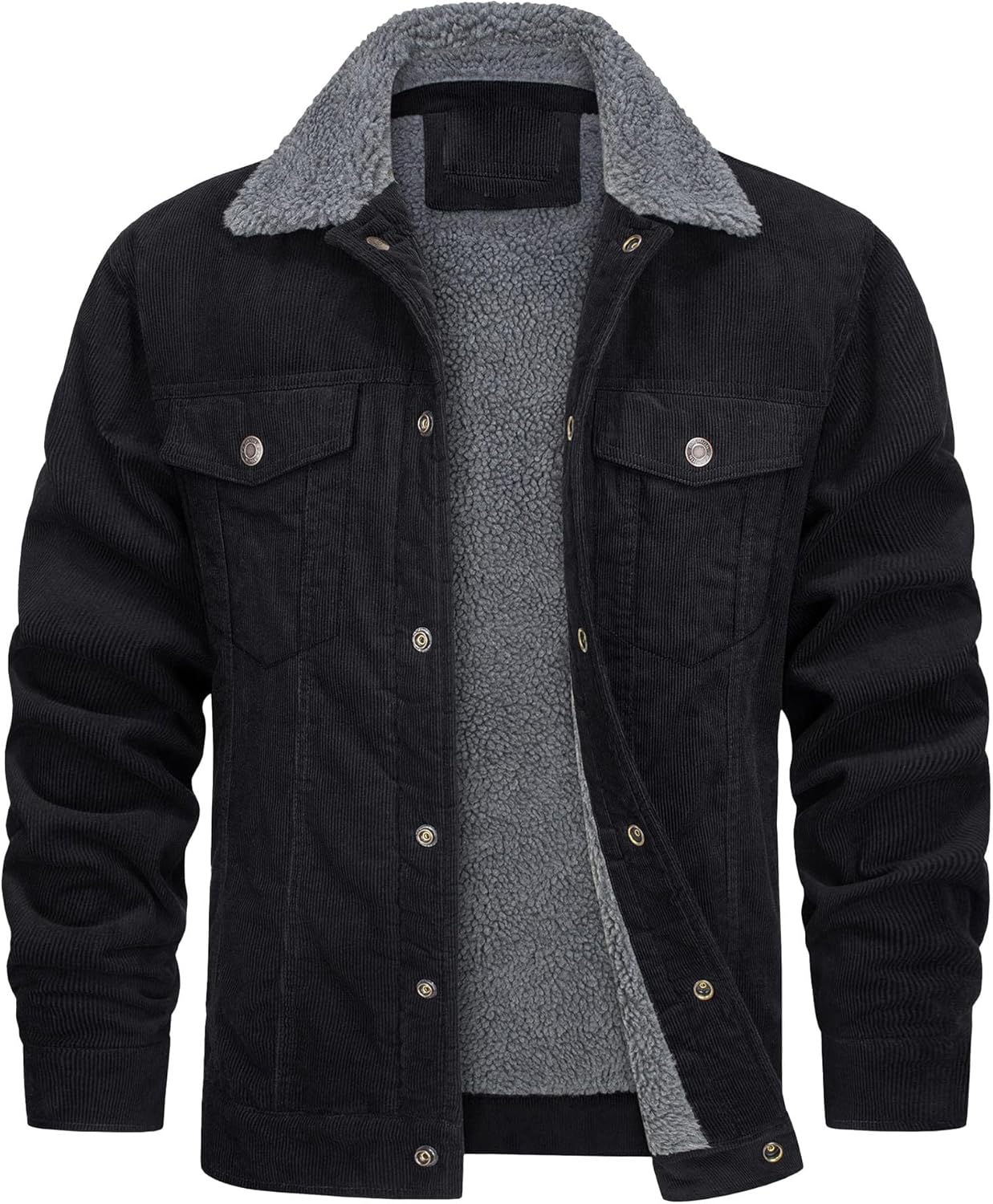Maiyifu-GJ Men's Winter Fleece Lined Jacket Thicken Warm Cargo Coat Casual Lapel Trucker Jackets Outerwear