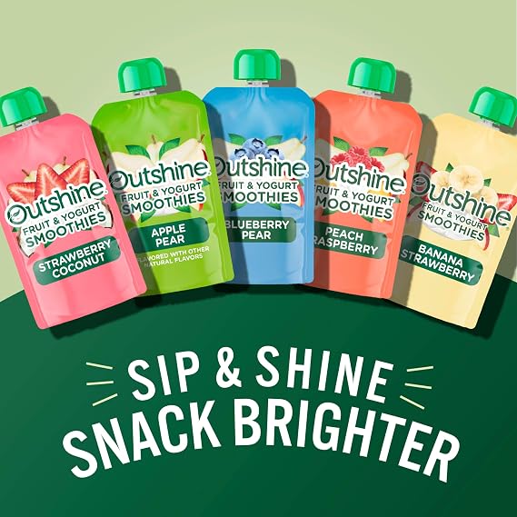 Outshine Strawberry Coconut Yogurt Smoothie Pouches - Fruit Pouches, Ready-to-Drink Smoothies, Kids & Adults Pureed Foods - Fruit Pouches for Kids & Adults, Smoothie Drink - (24 Count)