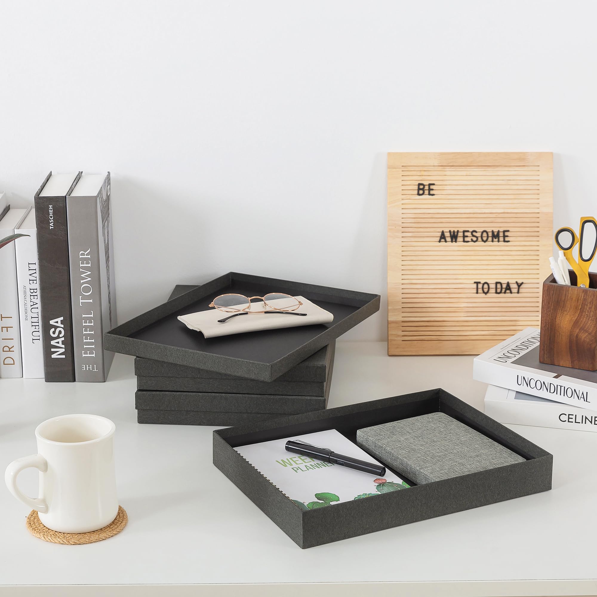 Soul & Lane Scatole portadocumenti, set di 3 (33,5 x 24,9 x 4,6 cm), organizer versatile per foto e artigianato, per casa e ufficio, impilabili, in cartone per lettere, file e cimeli, grigio ardesia