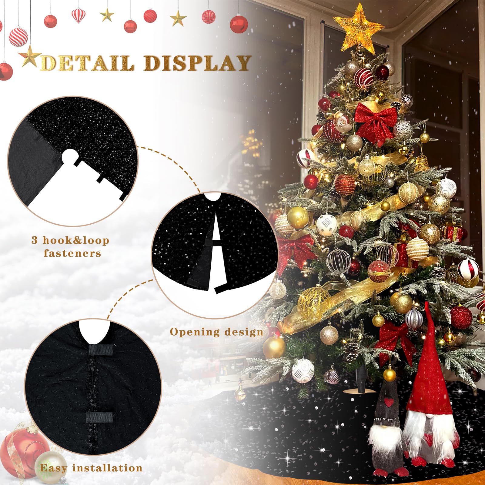 WUPIOS Jupe De Sapin De Noël Noire En Velours Pailleté De 91,4 Cm