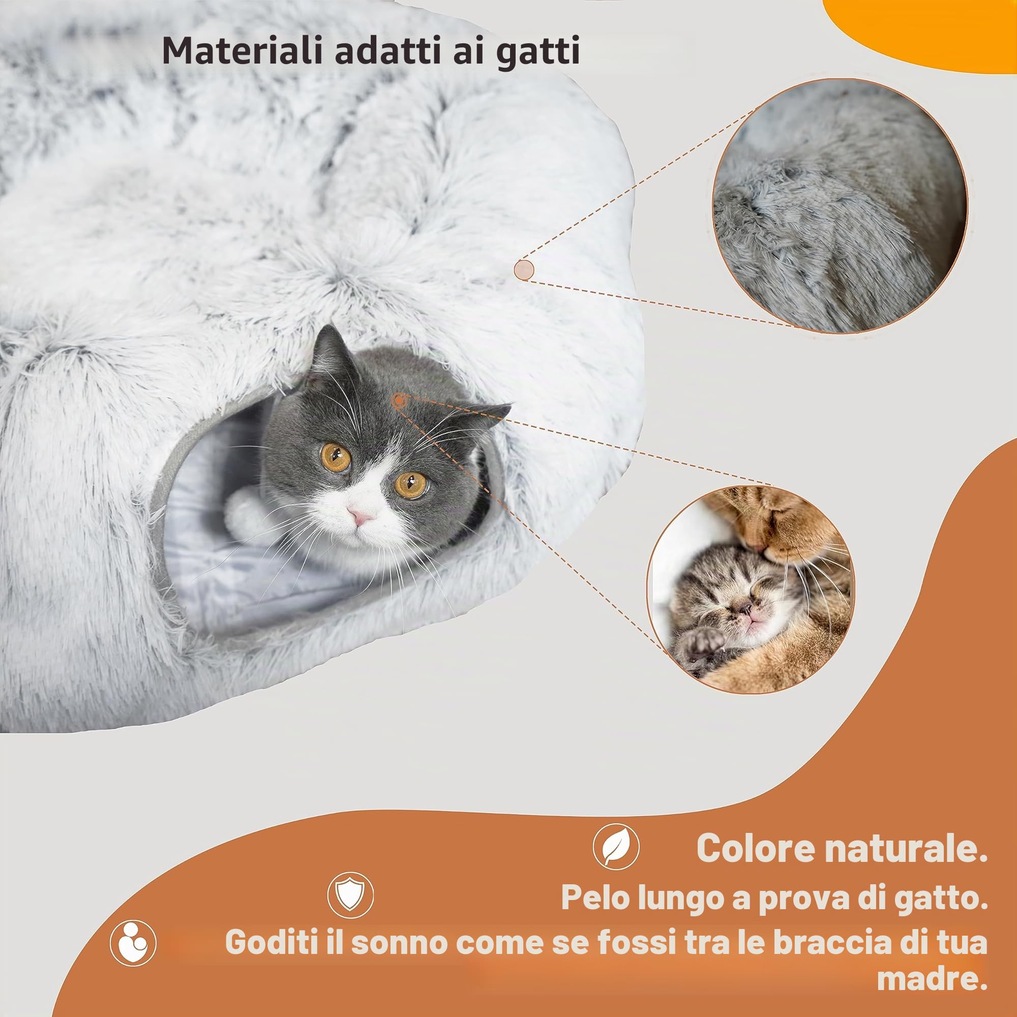 Letto a Tunnel per Gatti, Tunnel per Gatti Grandi, Grigio Chiaro