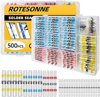 500PCS Solder Seal Wire Connectors, Waterproof and Insulated Heat Shrink Solder Connectors, Electrical Wire Butt Connectors Kit, Butt Splice(40Yellow 80White 180Red 200Blue)