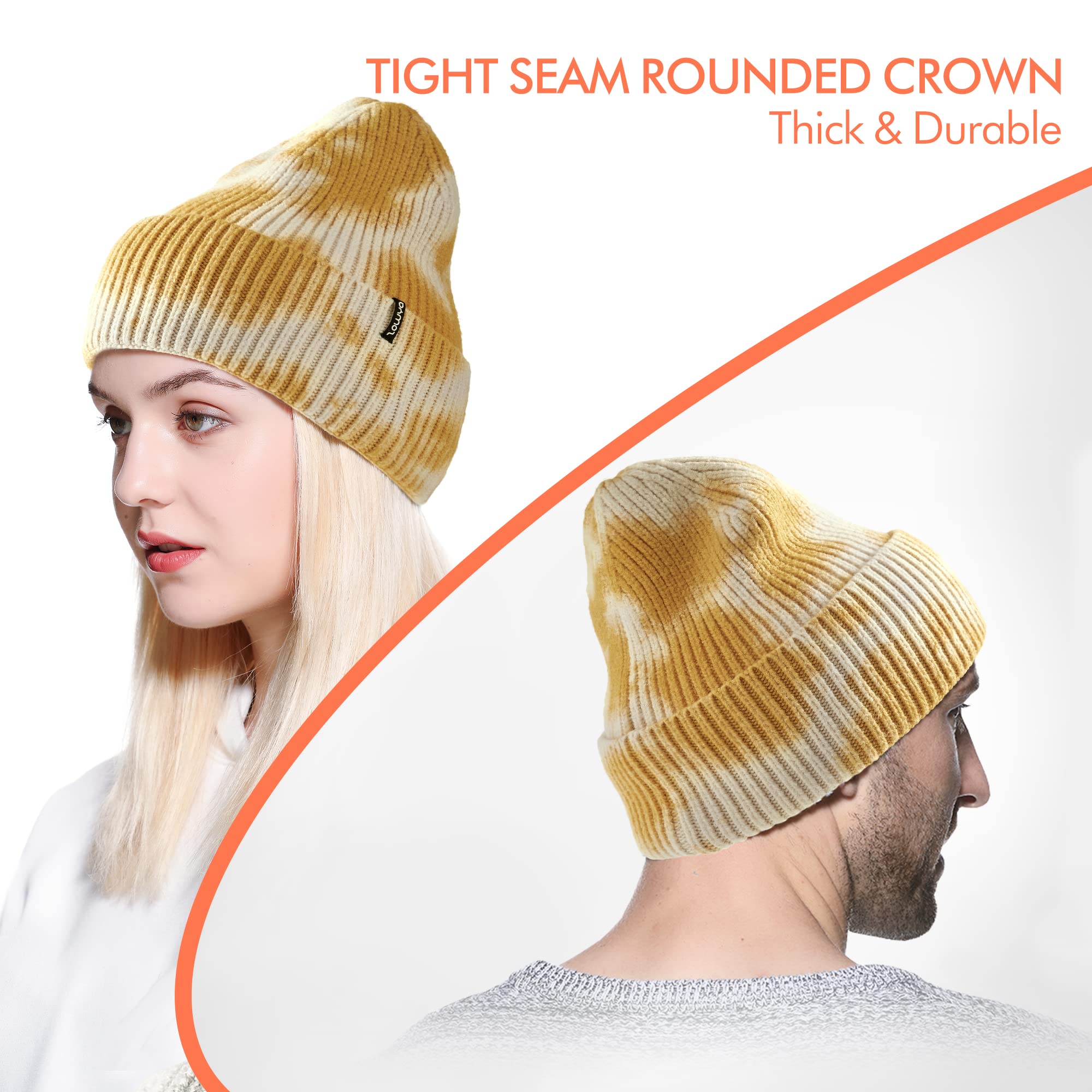 Zowya Tie Dye Cuffed Beanie - Stretchable Knit Skull Cap For Men & Women, Winter Warm
