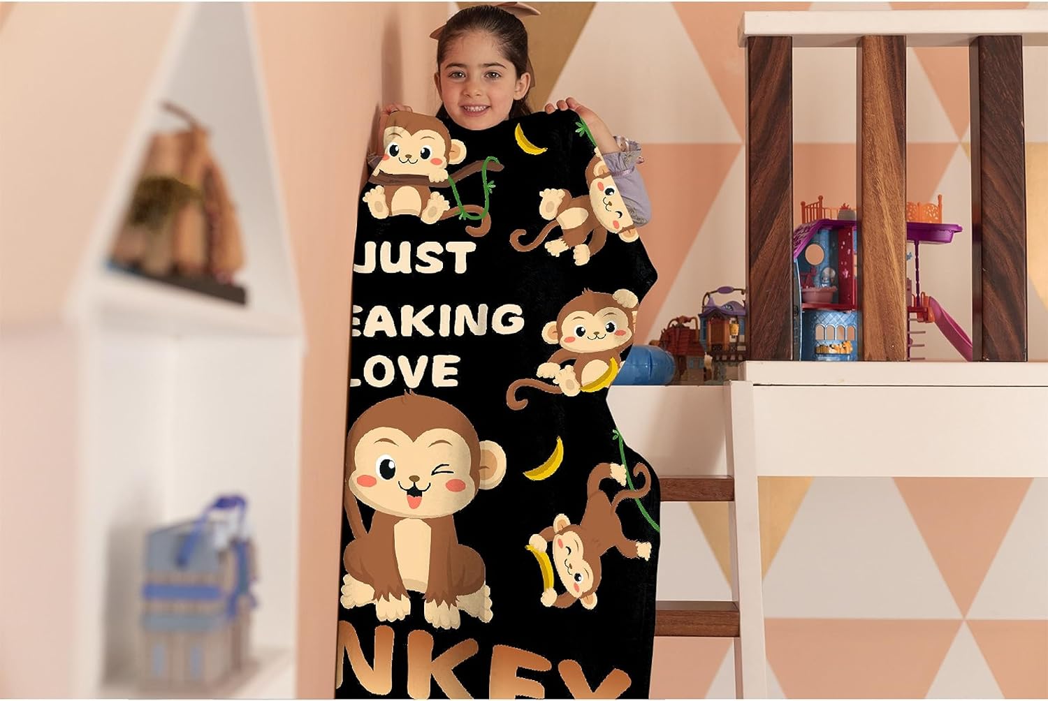 I Just Freaking Love Monkey,ok Name Custom Blankets Personalized Gift for Girl/Boy for Couch Sofa Bed Bedroom Living Room Lightweight Throw Blanket (50''x60'' for Teens)