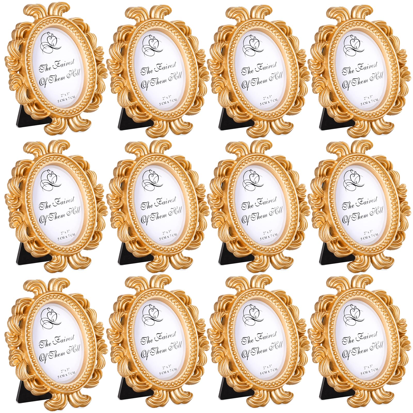 Vicenpal 12 Pieces Mini Gold Picture Frames 3.2 x 4 Inch Vintage Small Antique Resin Baroque Picture Frames Bulk Oval Hanging Display for DIY Jewelry