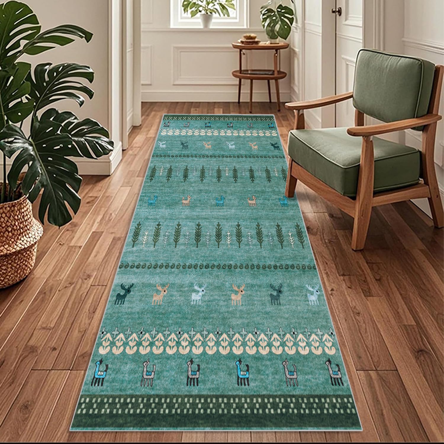 Siunwdiy Colourful Moroccan Hallway Runner Non Slip Runner Rugs for Hallway 140 x 140 cm Extra Long Washable Kitchen Hall Carpet Floor Rugs for Entryways Bedroom Laundry