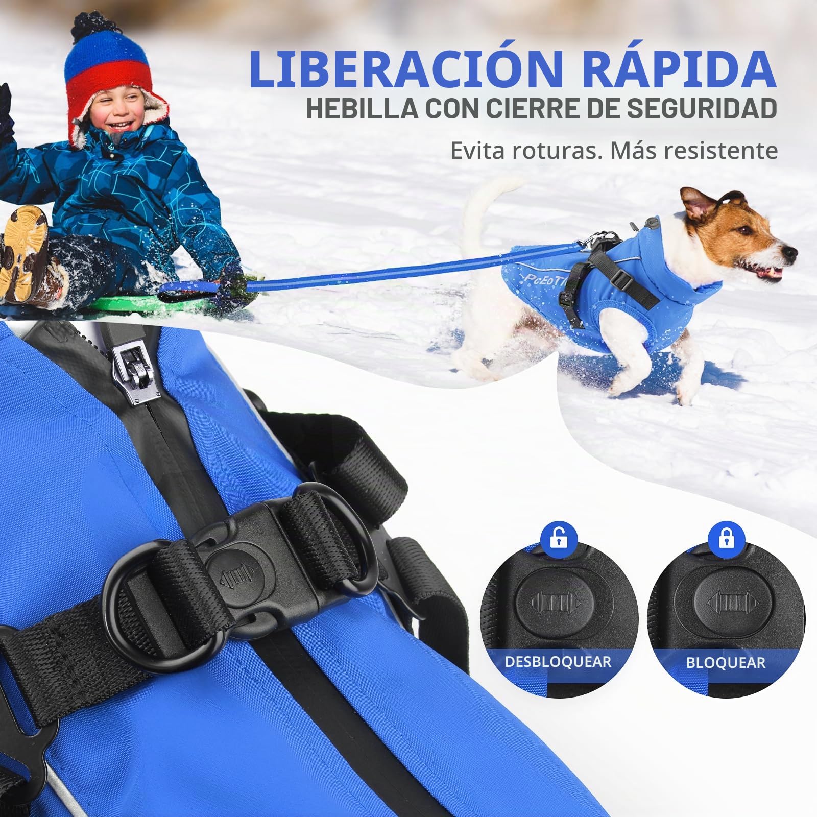 PcEoTllar Abrigo Impermeable para Perros pequeños, Chaqueta Reflectante cálida con arnés para Invierno, Disfraz de esquí, suéter de algodón para Perro, Azul, S