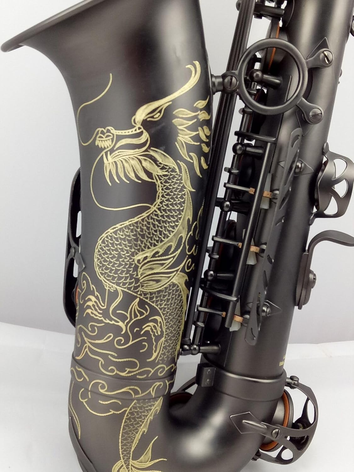 Eastern Music matt black Alto Saxophone with dragon engravings abalone key buttons