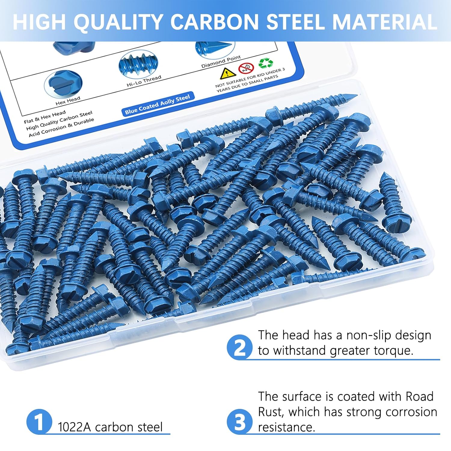 1/4" x1-1/4 Concrete Screws Assortment Kit, Concrete Screws Hex Head Masonry Block or Brick Cement Screws and Anchors, Diamond Point(70 PCS)