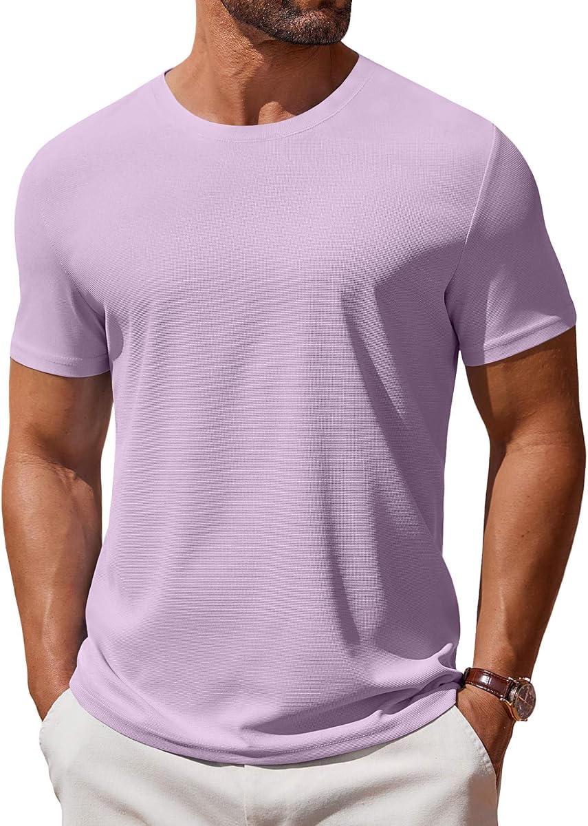 COOFANDY Camiseta de manga corta con cuello redondo para hombre, informal, clásica, básica, para verano