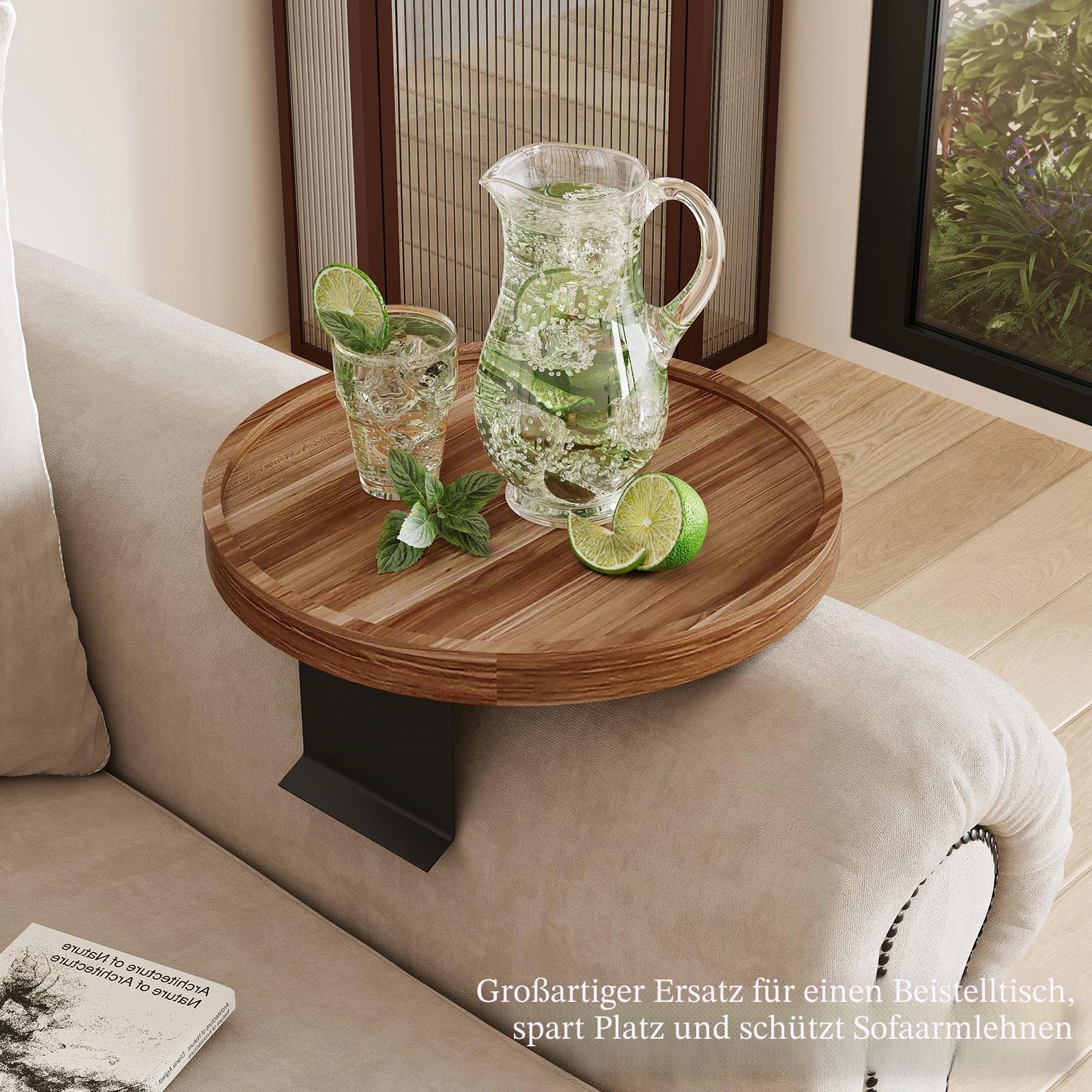 Sofa-Armlehnentablett aus Akazienholz, verstellbar, rund, Armlehnentablett, Holzstuhl-Armlehnentablett für breite, dünne Sofas, Armlehnen, Sesseltisch zum Essen