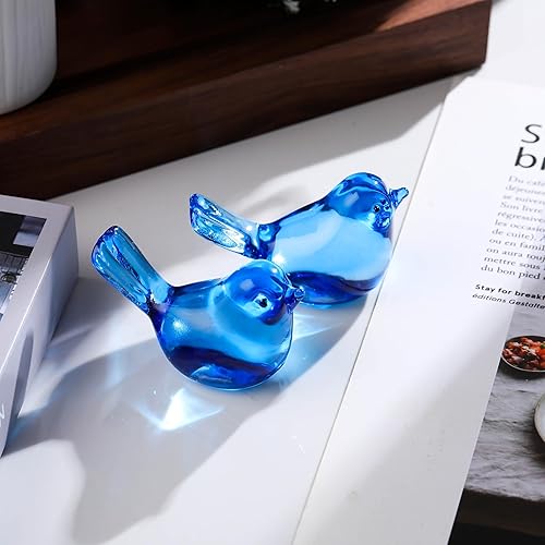 Miniatura 6 de Qianwei 2 figuras coleccionables de pájaros de cristal, hechas a mano, de vidrio soplado, pájaros, animales, decoración del hogar, mesa de
