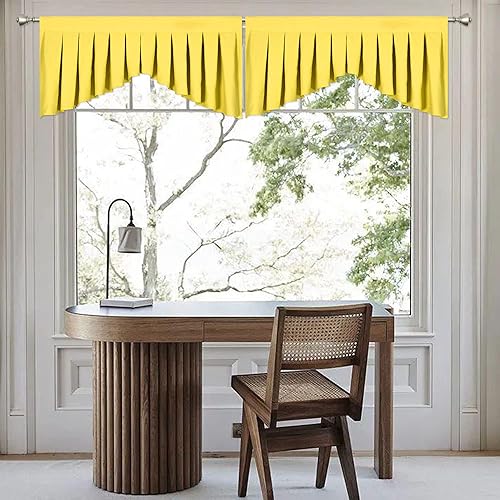 Miniatura 2 de Cenefa opaca amarilla brillante para ventana de cocina, cenefa opaca con bolsillo para barra para dormitorio, paquete de 2 (color amarillo
