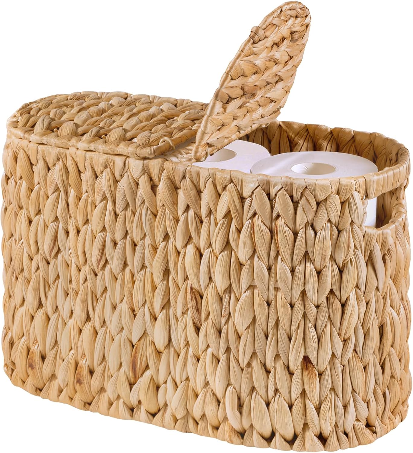 ELONG HOME Toilet Paper Basket with Lid for 6 Rolls, Water Hyacinth Wicker Toilet Paper Storage Holder, Toilet Paper Storage for Bathroom