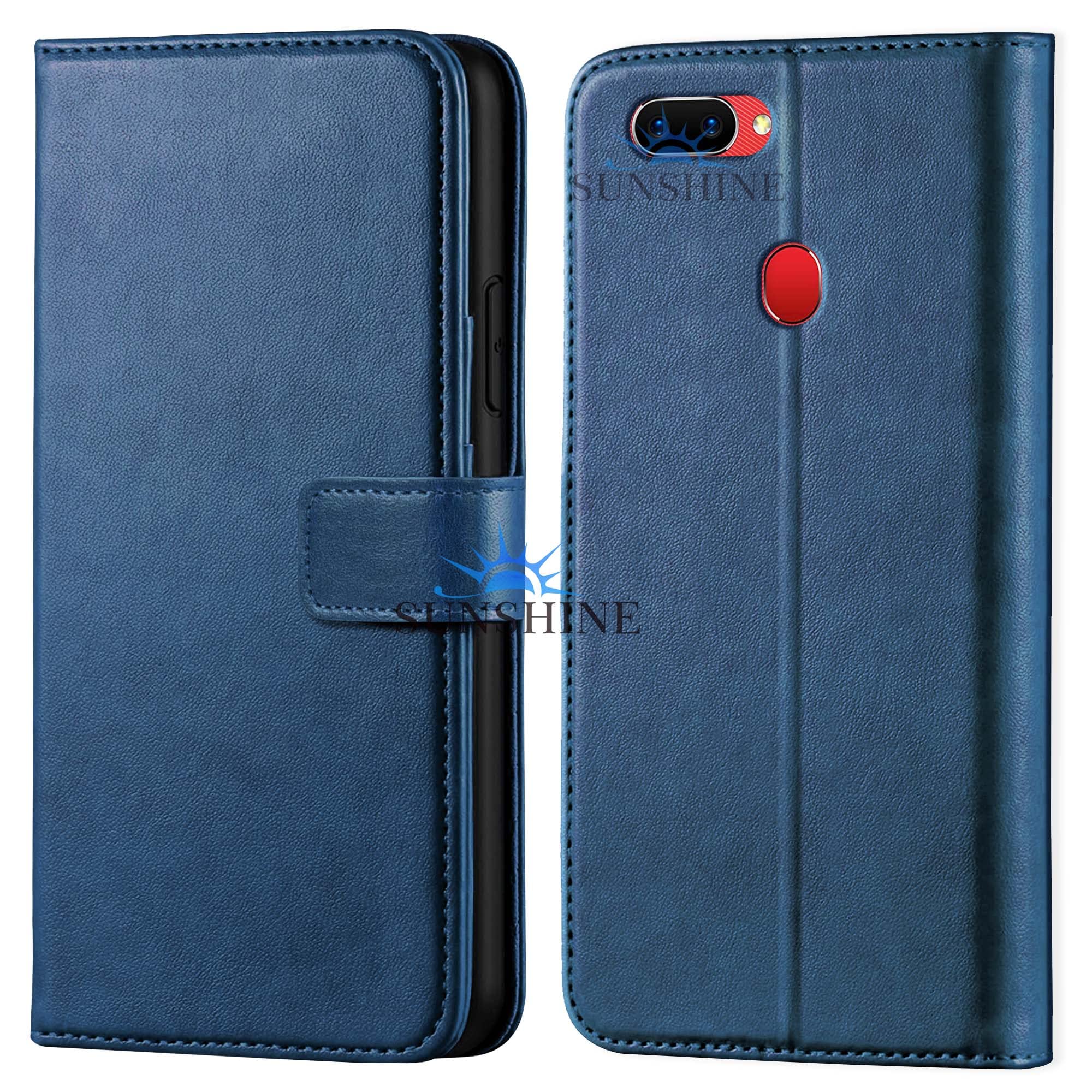 sunshine® leather vintage shock proof flip case back cover for oppo-a5s sport (flexible | leather finish | card pockets wallet & stand |blue)