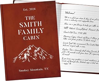 Family Cabin Cottage Hardcover Guestbook, Guest Sign In Book for Visitors, Guest Book For Vacation Home, Visitor Guest Book, Summer Lake House Rental Property Memory Book, Bed and Breakfast Host Journal (Mountain, Bonfire)