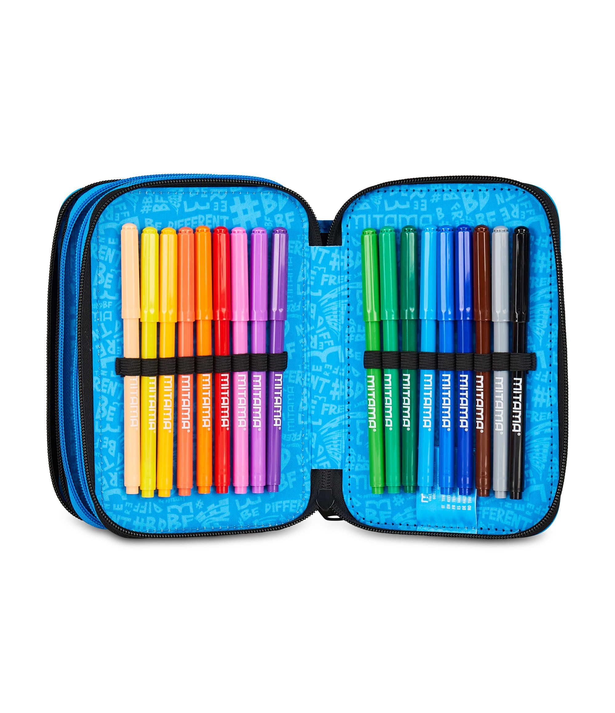 Mitama Astuccio Scuola 3 Scomparti, SCHOOL SKATE, Astuccio attrezzato scuola, 47 pezzi, Per bambini e ragazzi, Scuola e tempo libero