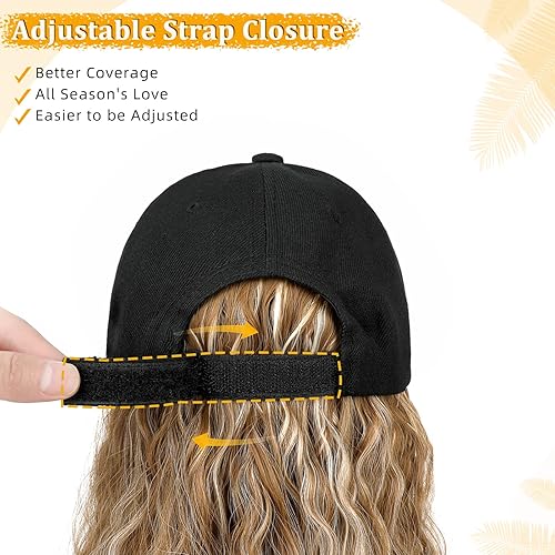 Miniatura 4 de Gorra de béisbol con extensiones de cabello, peluca ajustable, sombrero rizado adjunto, 14 pulgadas, postizo sintético para mujer, rubio jengibre