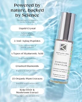 KAPLAN MD Eye Serum - 4-in-1 Diamond Contour Hydration Firming Under Eye Serum with Plant Extracts, Hyaluronic Acid, Anti-Aging Peptides & Liquid Crystal - Dermatologist-Developed