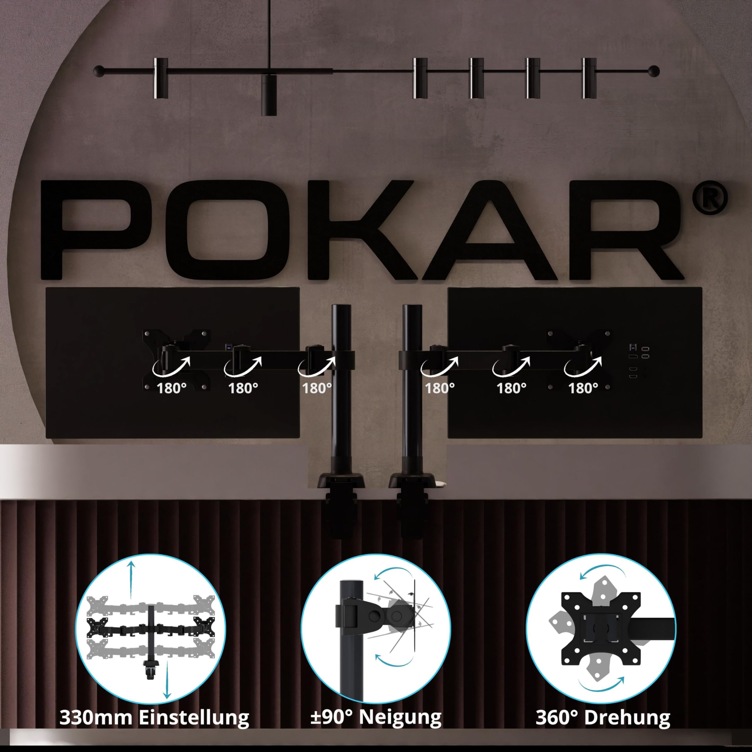 POKAR Soporte para Monitor Brazo Articulado para Pantalla Brazo de Soporte para Monitor, Ergonómico, Ajustable en Altura, Compatible con VESA