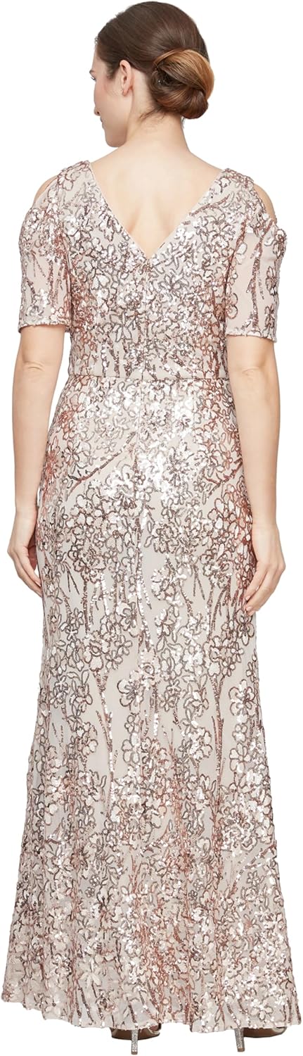 Alex Evenings Womens Long Mother of The Bride Sequin Dress with Cold Shoulder Flutter Sleeves (Petite and Regular Sizes) - Image 2