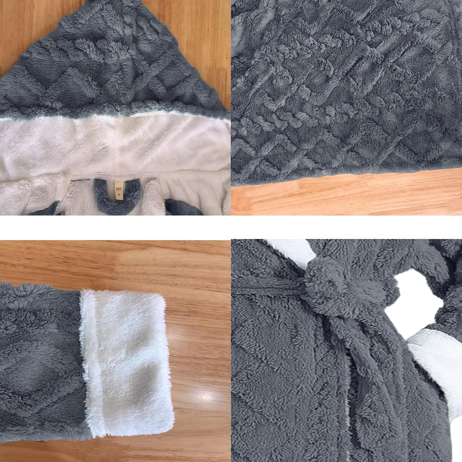 LKG women's robes long plush hooded ladies shower luxury christmas warm fuzzy robes house coat bathrobe for women full length - Image 4