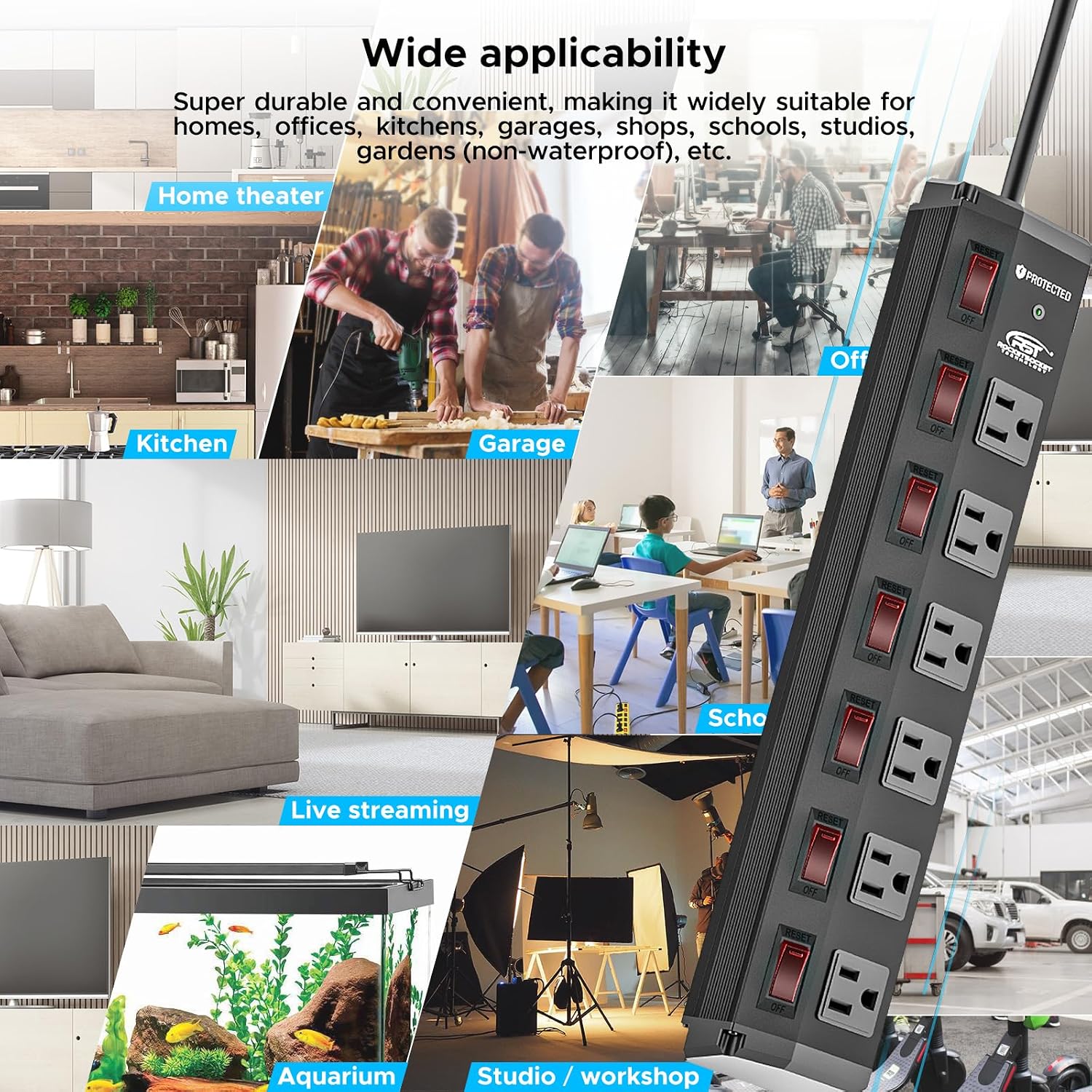 CRST 6-Outlet Metal Power Strip with Individual Switches, 15A/1875W, 15FT image 5