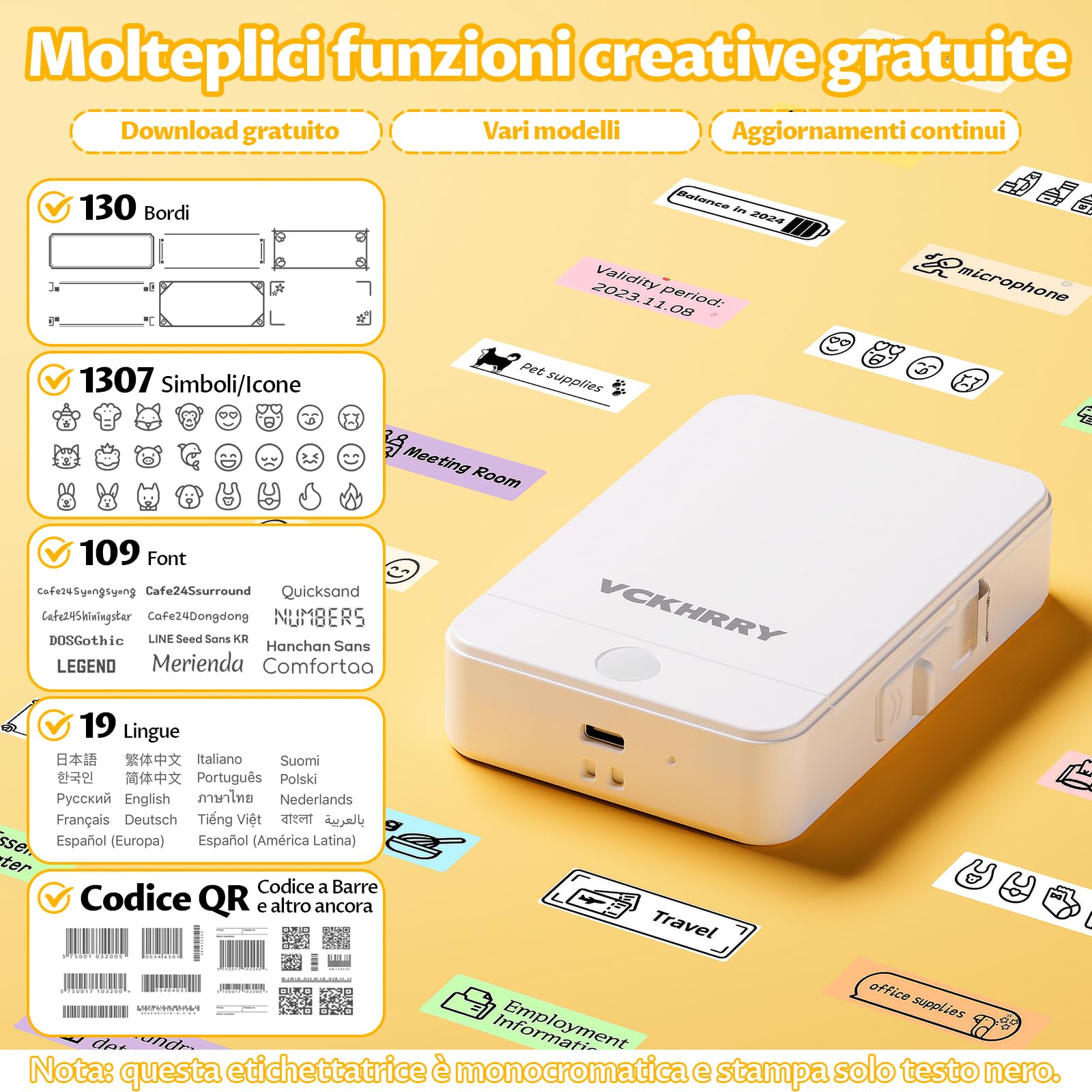 Stampante Etichette Termica Bluetooth Portatile Senza Inchiostro, 1 Rotolo Incluso, Compatibile iOS/Android