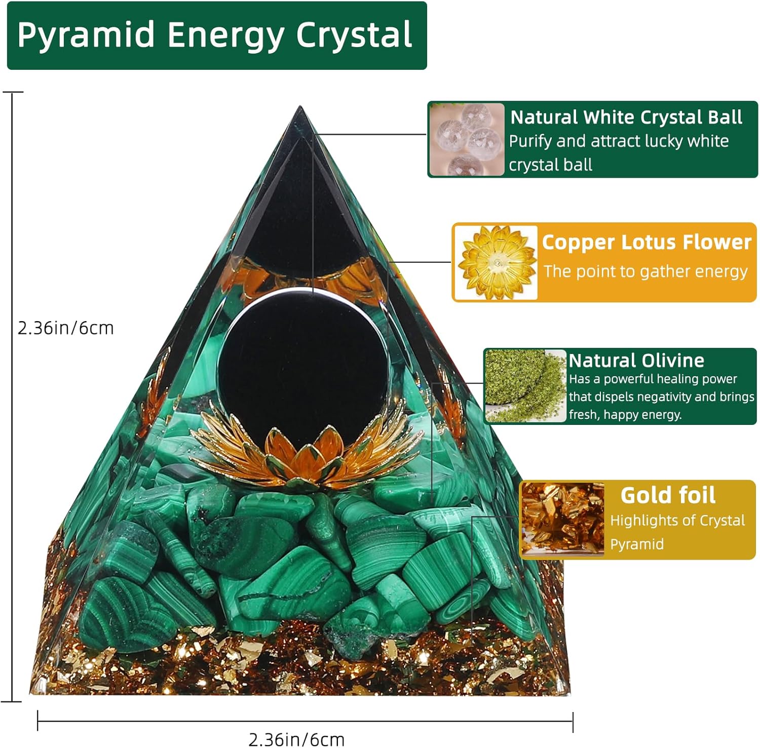 Hopeseed Orgone Pyramid for Positive Energy, Orgonite Natural Malachite&Obsidian Healing Crystals Pyramid for Reduce Stress Chakra Reiki Healing Meditation Cleanses The Mind and Boosts Confidence - Image 2