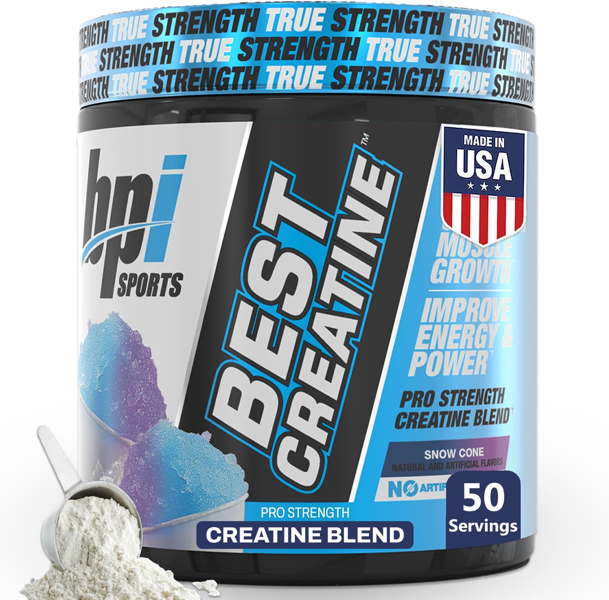 BPI Sports Best Creatine - Creatine Monohydrate Powder for Men & Women, Himalayan Salt - Strength, Pump, Endurance, Muscle Growth, Muscle Definition - No Bloat - Snow Cone - 50 servings - 10.58 Oz