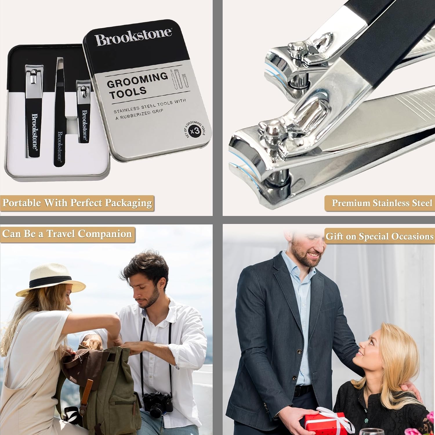 Brookstone Nail Clippers Set - Premium Stainless Steel Nail Clipper and Nail Cutter with Rubberized Non-Slip Grip, Includes Case and Tweezer, Two Nail Clippers for Precision Grooming