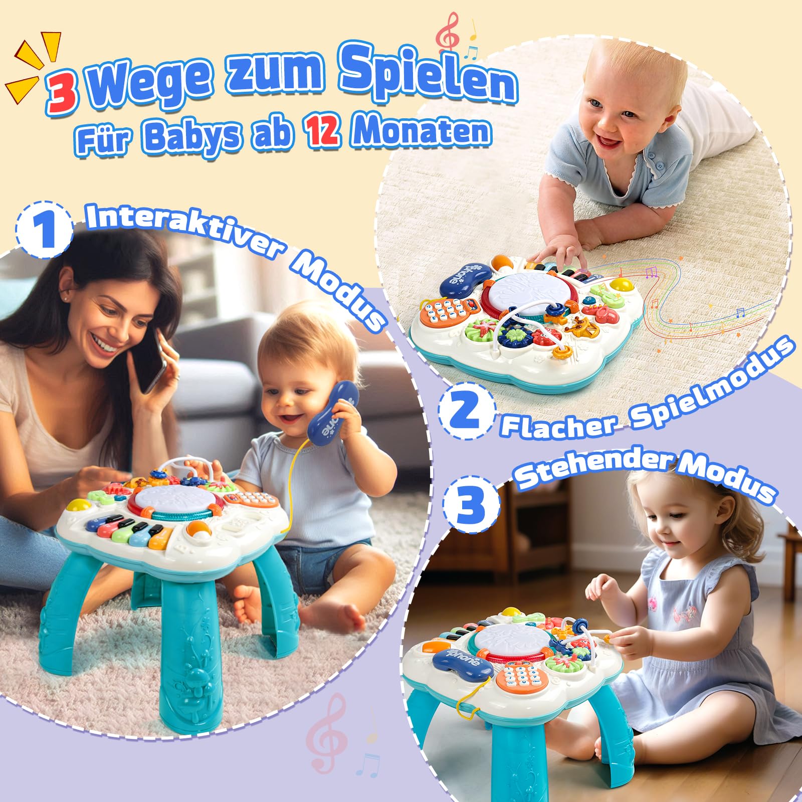 Spielzeug ab 1 Jahr - Baby Spielzeug Spieltisch 6 in 1 Musikspielzeug - Kinderspielzeug & Spielsachen ab 9 Monate - Geschenk zum 1. Geburtstag Junge Mädchen - Baby DJ Pult Activity Tisch Weihnachten