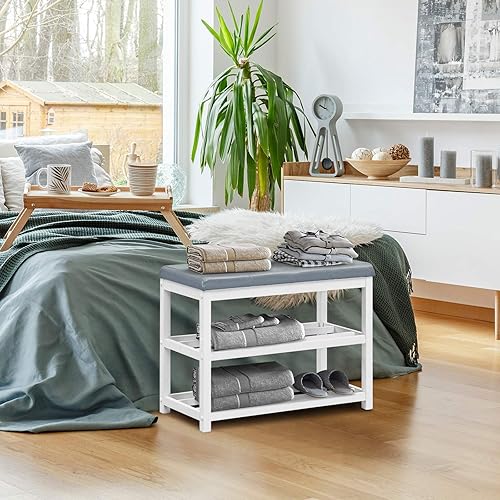 Miniatura 6 de Giantex Banco de zapatos de madera con asiento acolchado, organizador de almacenamiento de zapatos de asiento de poliuretano, estante acolchado
