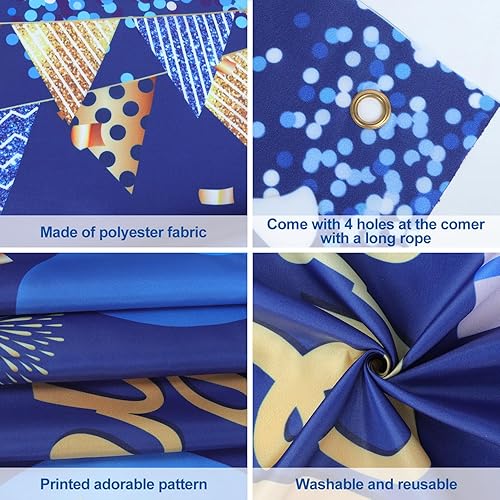 Miniatura 3 de Telón de fondo para decoración de cumpleaños de hombre, letrero de fondo de cumpleaños azul marino y dorado, pancarta de feliz cumpleaños,