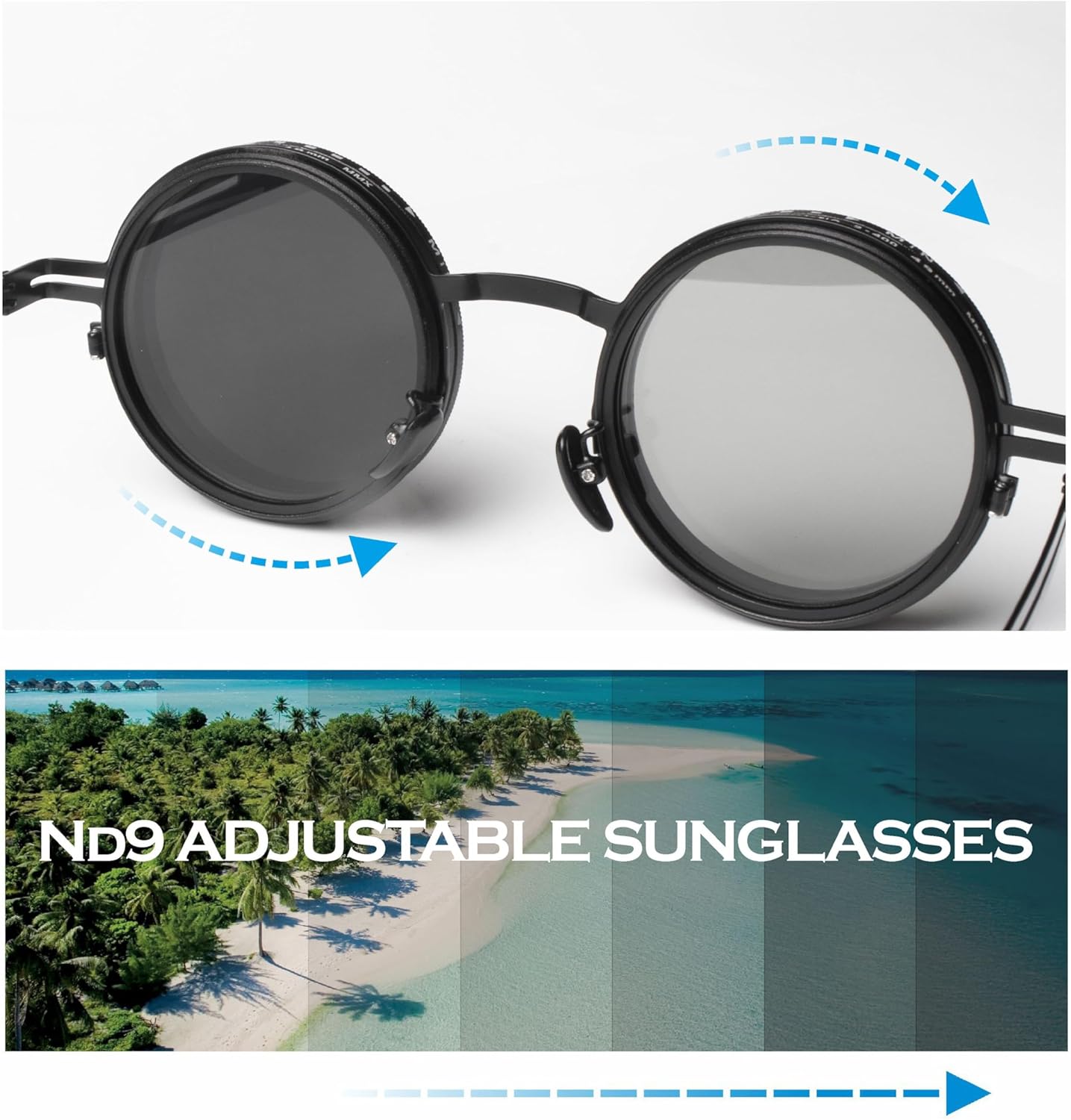 Adjustable Tint Sunglasses, 1-9 Gears Steampunk Retro Metal Round Polarized Glasses with ND Filter Lenses - Image 8