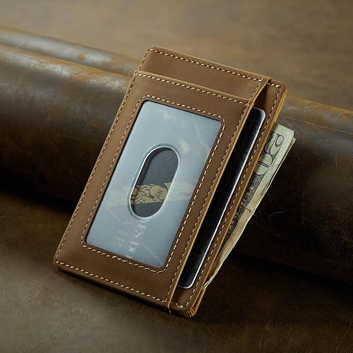 Miniatura 125 de Travelambo billetera mediana y minimalista de cuero para bolsillo frontal, con bloqueo de interferencia de radiofrecuencia, Verde, Minimalista