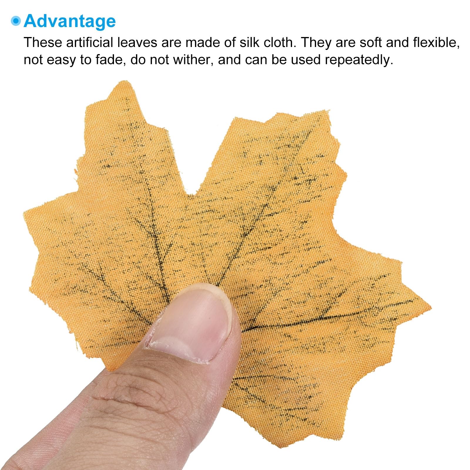 PATIKIL Artificial Leaves, 1100Pcs Fall Maple Autumn Fake Leaf for Wedding Party Thanksgiving Halloween Decoration, Yellow - Image 4