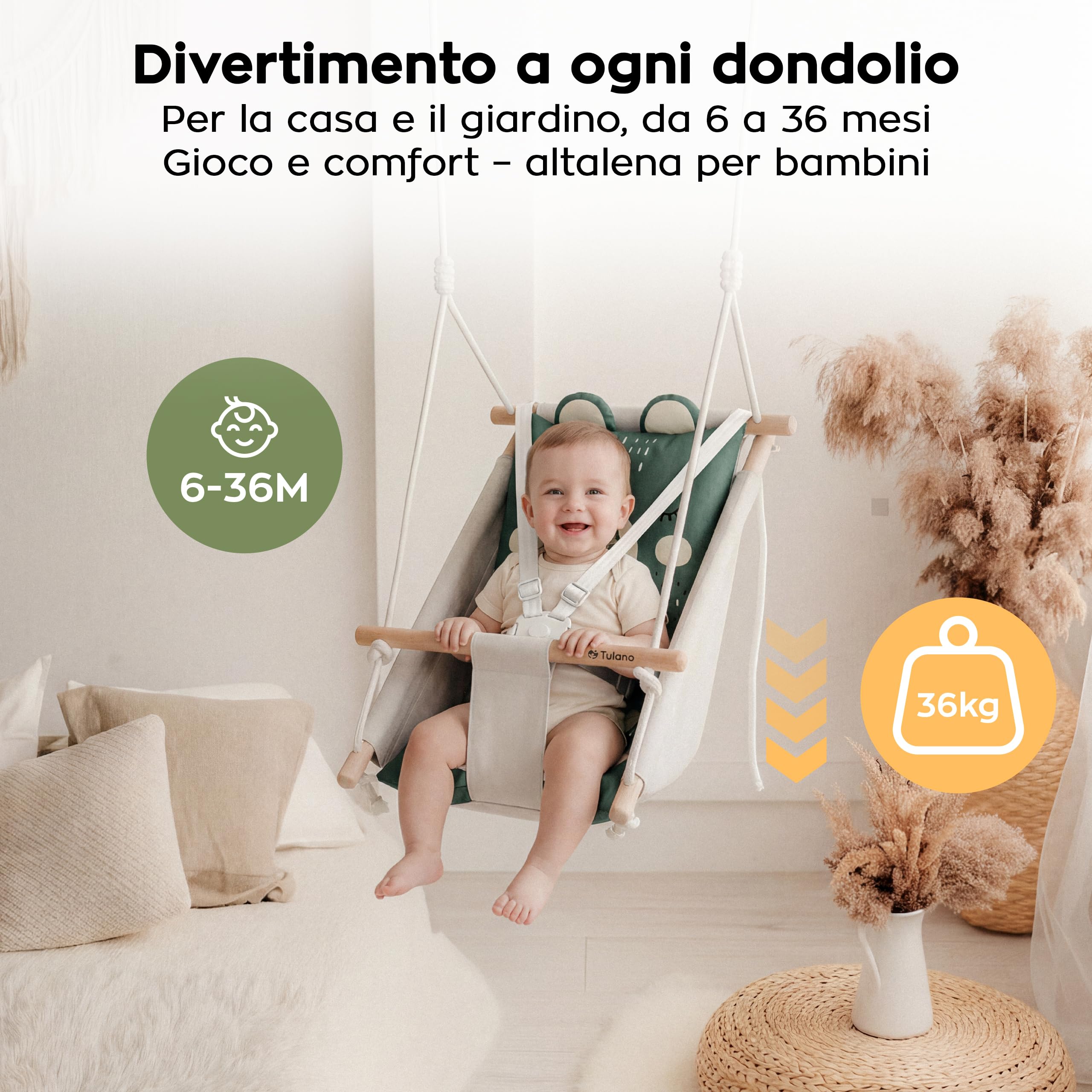Tulano Hop 45 Altalena per bambini 3in1, Per interno ed esterno, Dai 6 mesi