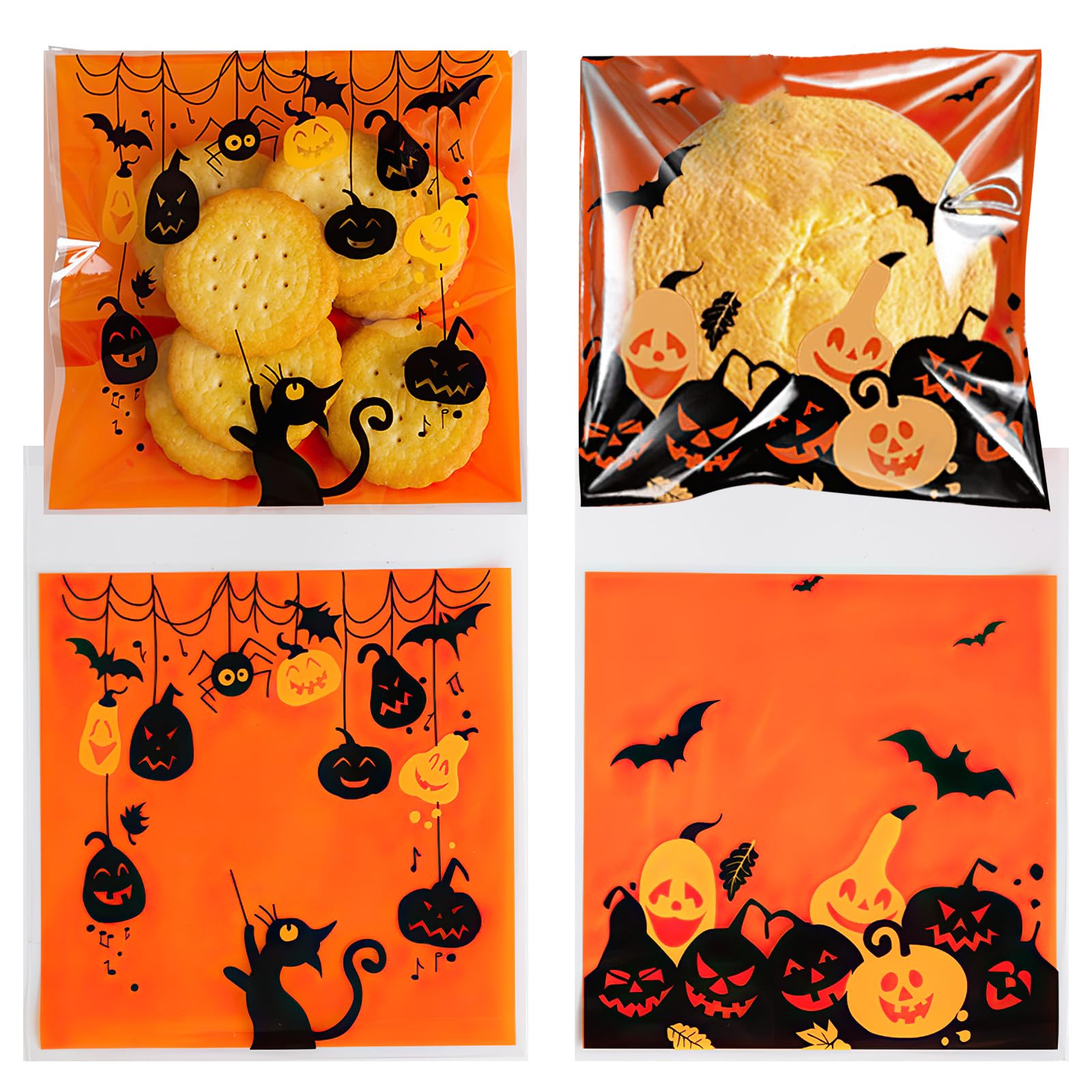 200Pcs Halloween Sweet Bags,Cellophane Bags,Self-Adhesive Transparent Bags