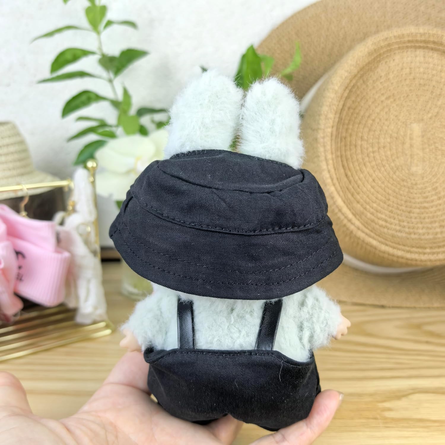 Outfit Set for 14 - 17cm Dolls Clothes: Hat & Suspender Overalls (Black, No Doll