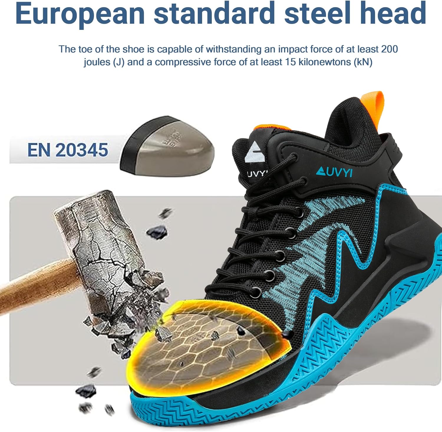 Steel Toe Work Boots for Men – Wide Toe Lightweight Flyknit Safety Shoes, Breathable High-Top Work Boots with Anti-Slip, Shock-Absorbing & Durable Construction Footwear - Image 4