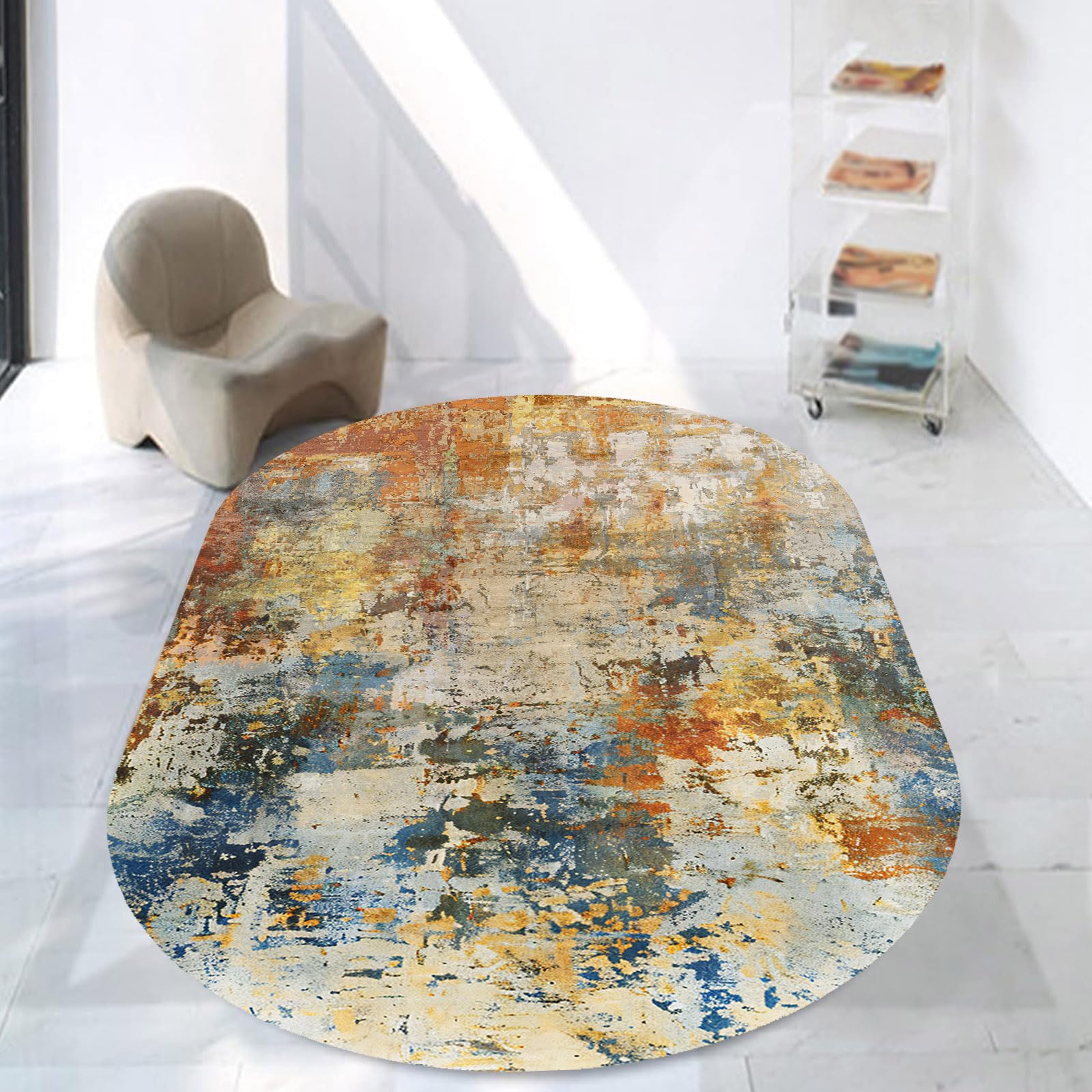 Tapis moderne abstrait multicolore ovale 120x200cm pour salon