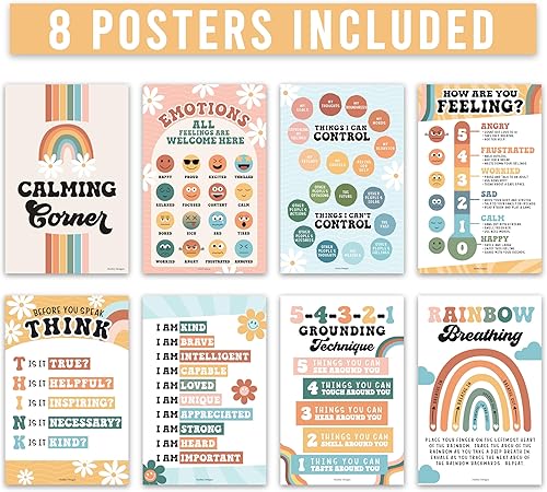 Miniatura 3 de Hadley Designs 8 Pósters de Rincón Tranquilo para Aula Imprescindibles para Maestros - Suministros para Rincón de Calma de 11x17, Tabla de