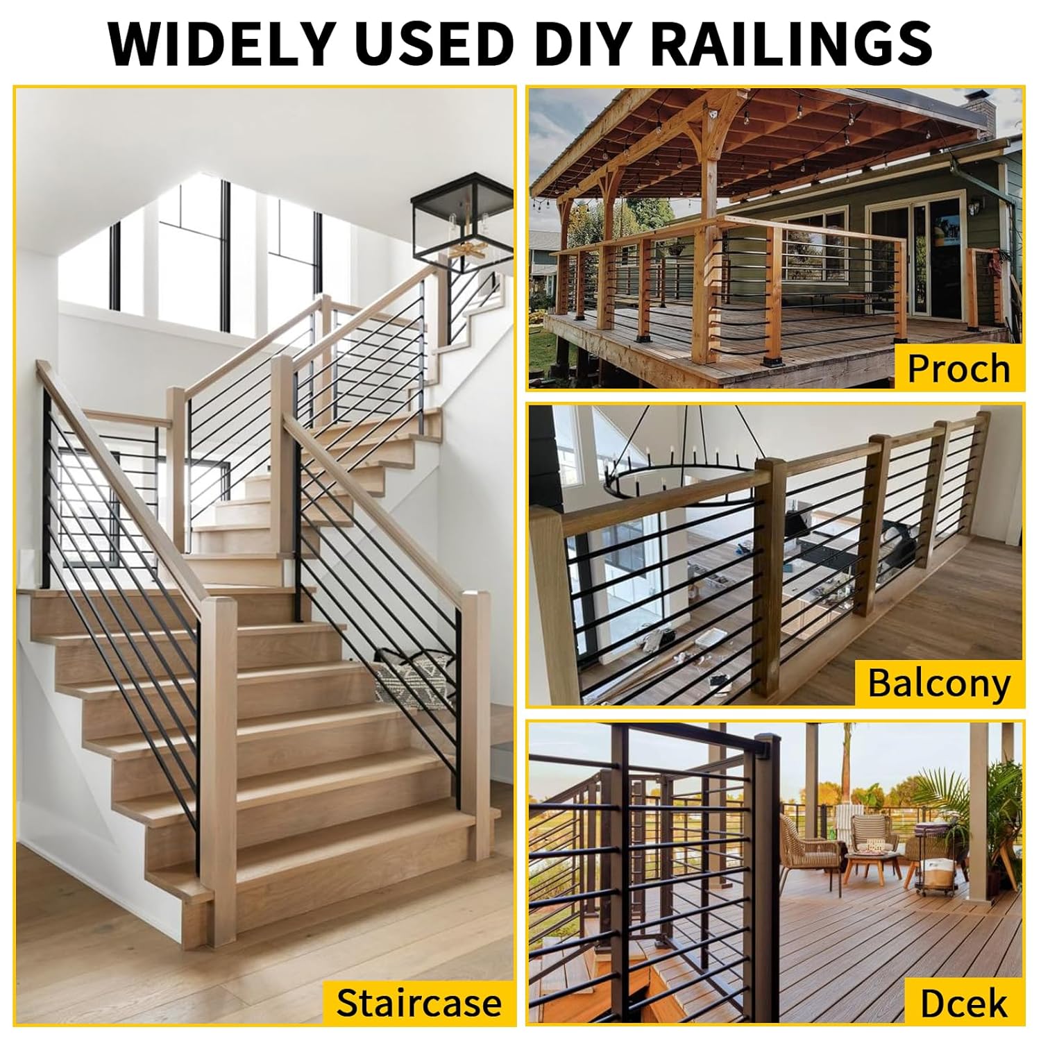Wrought Iron Horizontal Bar Balusters 7.87ft,5/8 inch Round Hollow Straight Stair Spindles,Decorative Metal Balusters Spindles for Decks,Stair Railing,Satin Black Metal Railing(10Pack)