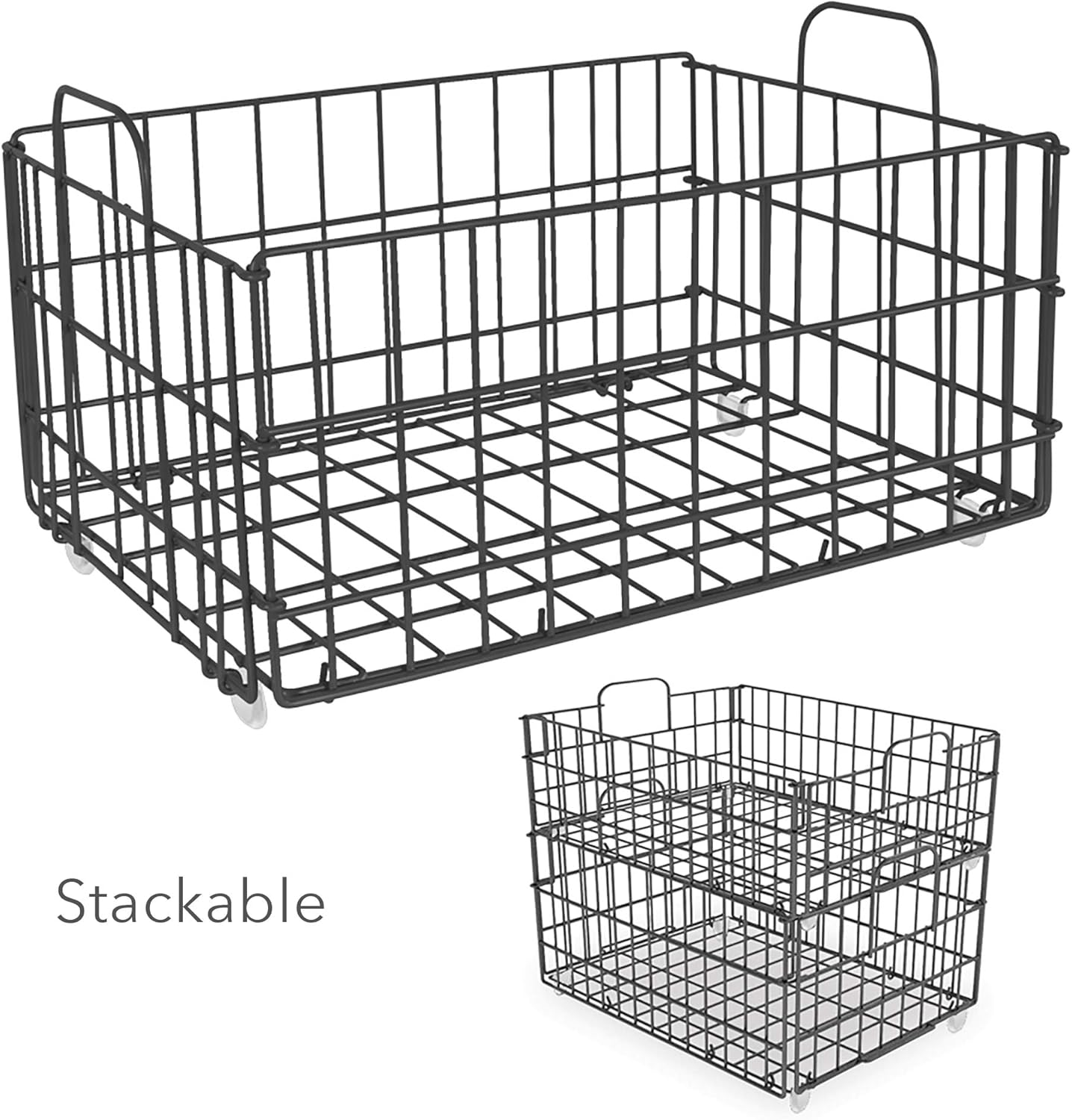 Atlantic Modular Mobile Storage Cart System, with Interchangeable Shelves & Baskets, Powder-Coated All-Steel Frame, 3-Tier, Caster Wheels for Mobility, PN 23350329, in Black
