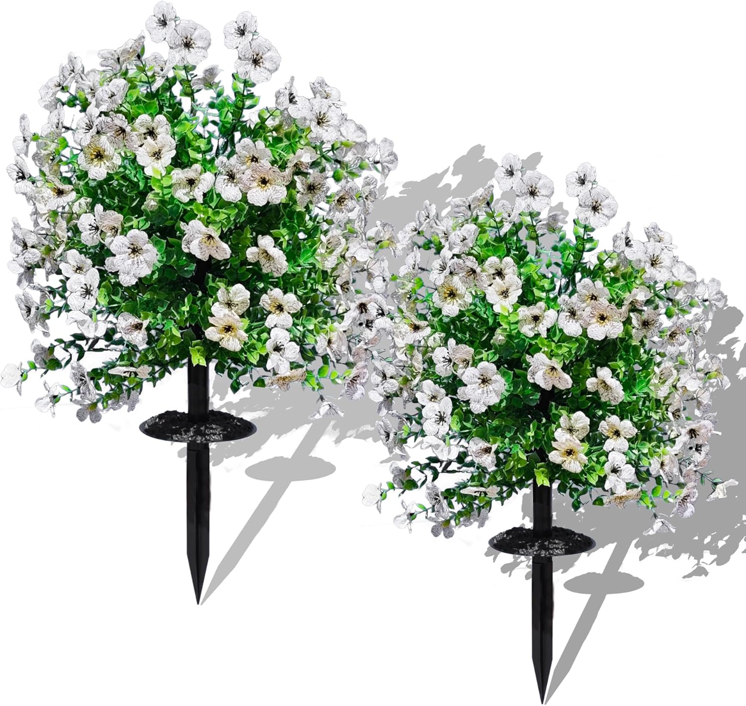 JRFEOMD 2 Pcs Artificial Boxwood Topiary Ball Trees 23" With Ground Spike, Weather Proof UV Resistant Faux Greenery Shrubs & Bushes for Porch, Garden, Front Yard Decor, Indoor/Outdoor Planters - White