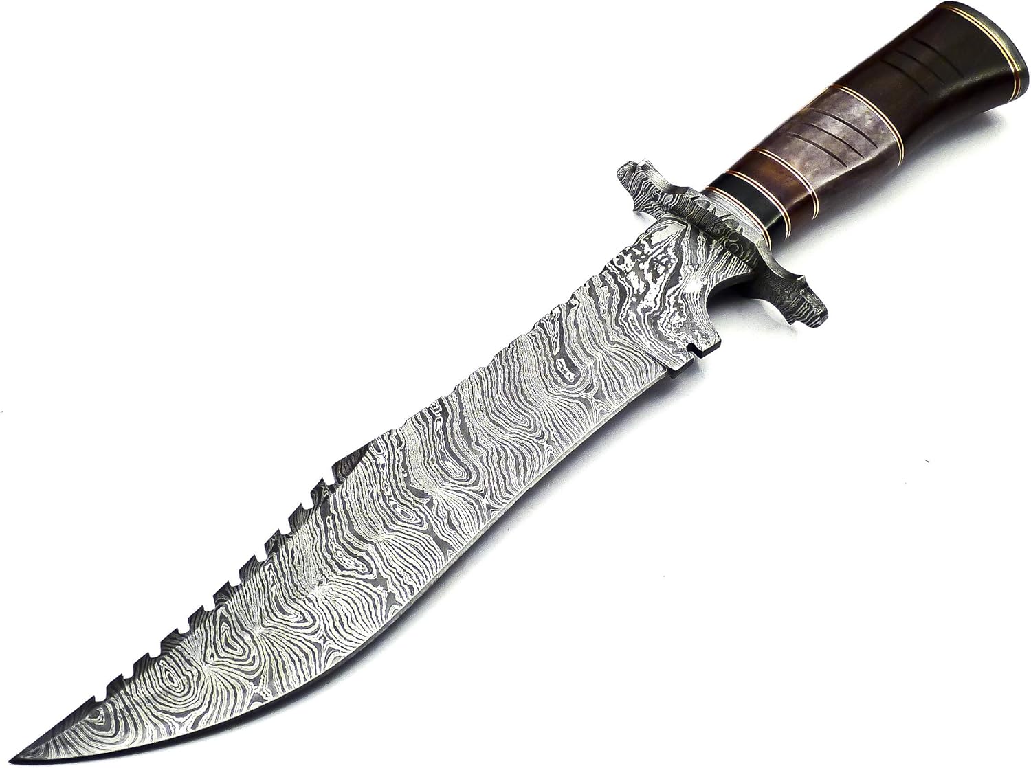 BK-3039 Handmade Damascus Steel 15 Inches Damascus Steel Hunting Knife - Beautiful Rose Wood & Bone Handle