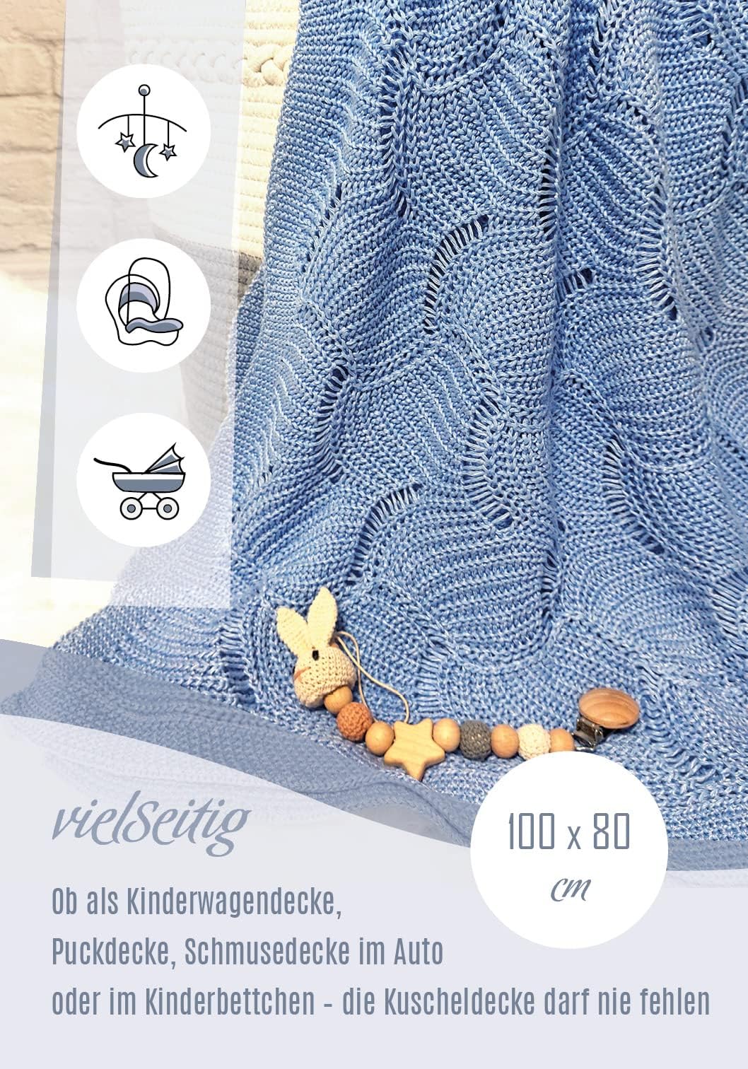 MiLeo Coperta per bambini e bambine, bianco, motivo a conchiglie, 80 x