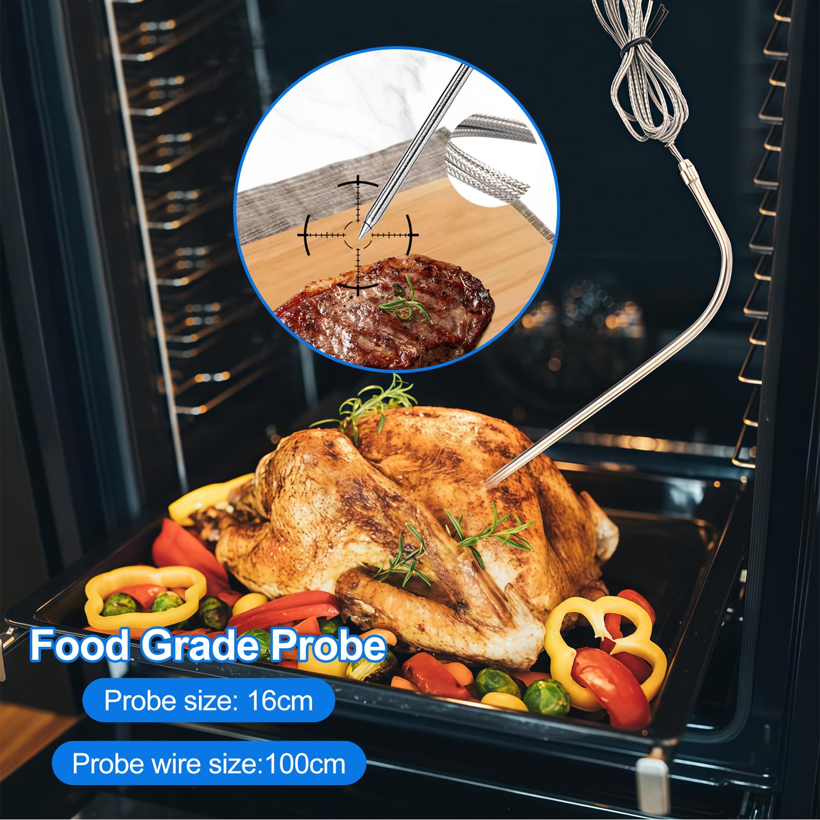 Termómetro Digital De Cocina con Sonda, Termometro Horno, Meat Thermometer, Termometro Carne Barbacoa, Barbecue Thermometer, Termómetro Digital De Cocina Carne Alimento para Barbacoa Horno Parrilla